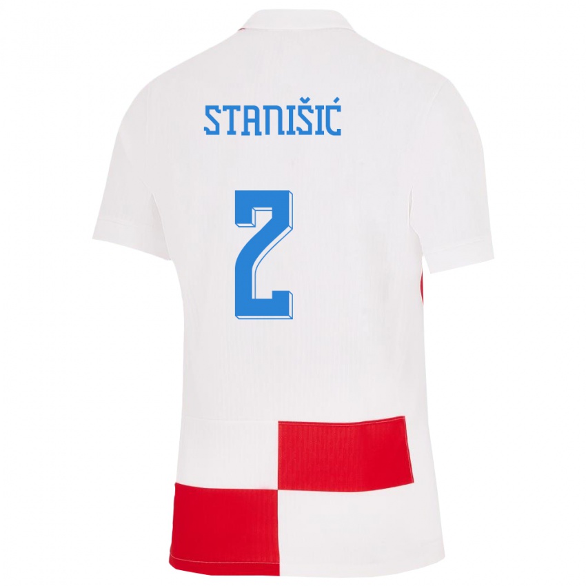 Niño Camiseta Croacia Josip Stanisic #2 Blanco Rojo 1ª Equipación 24-26 La Camisa Perú