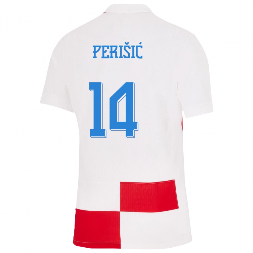 Niño Camiseta Croacia Ivan Perisic #14 Blanco Rojo 1ª Equipación 24-26 La Camisa Perú