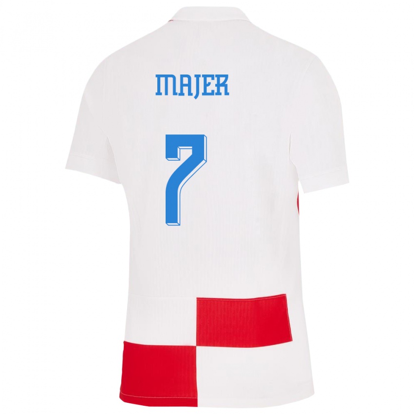 Niño Camiseta Croacia Lovro Majer #7 Blanco Rojo 1ª Equipación 24-26 La Camisa Perú