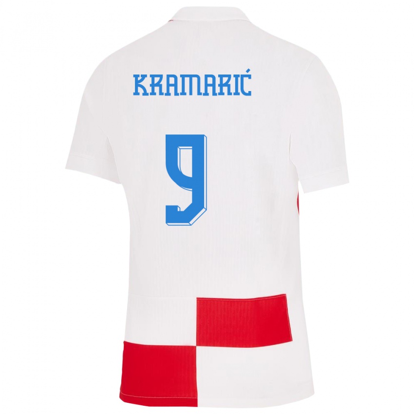 Niño Camiseta Croacia Andrej Kramaric #9 Blanco Rojo 1ª Equipación 24-26 La Camisa Perú