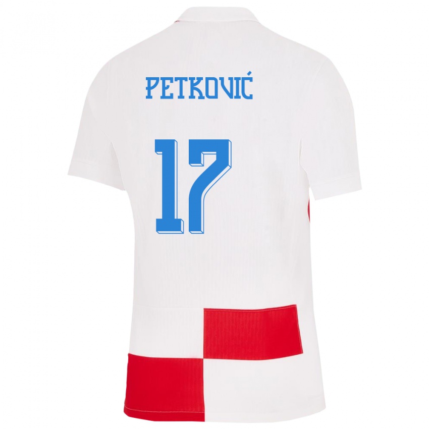 Niño Camiseta Croacia Bruno Petkovic #17 Blanco Rojo 1ª Equipación 24-26 La Camisa Perú