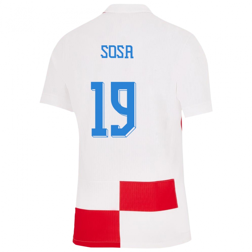 Niño Camiseta Croacia Borna Sosa #19 Blanco Rojo 1ª Equipación 24-26 La Camisa Perú