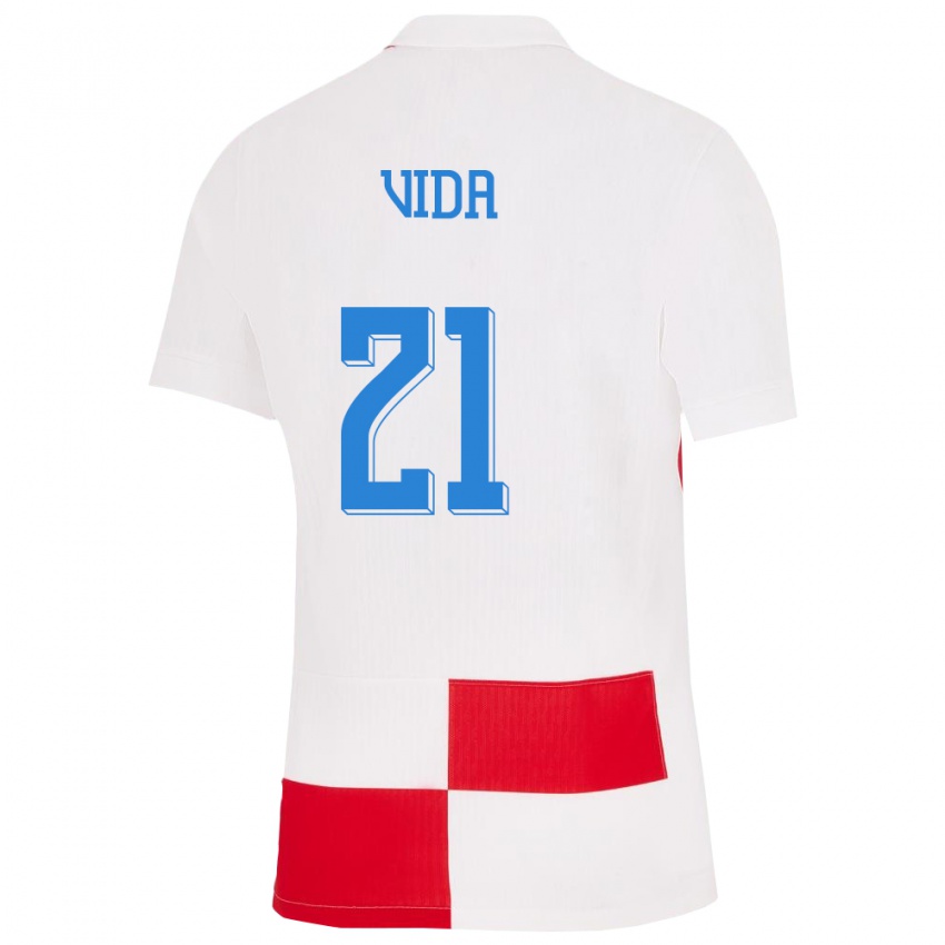 Niño Camiseta Croacia Domagoj Vida #21 Blanco Rojo 1ª Equipación 24-26 La Camisa Perú