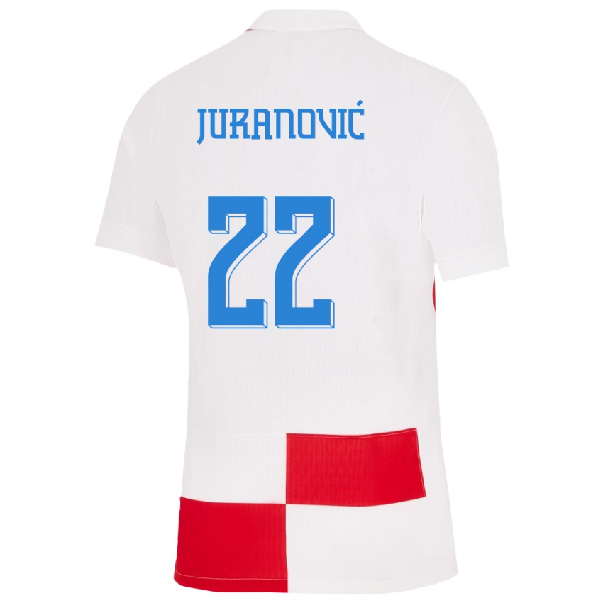 Niño Camiseta Croacia Josip Juranovic #22 Blanco Rojo 1ª Equipación 24-26 La Camisa Perú