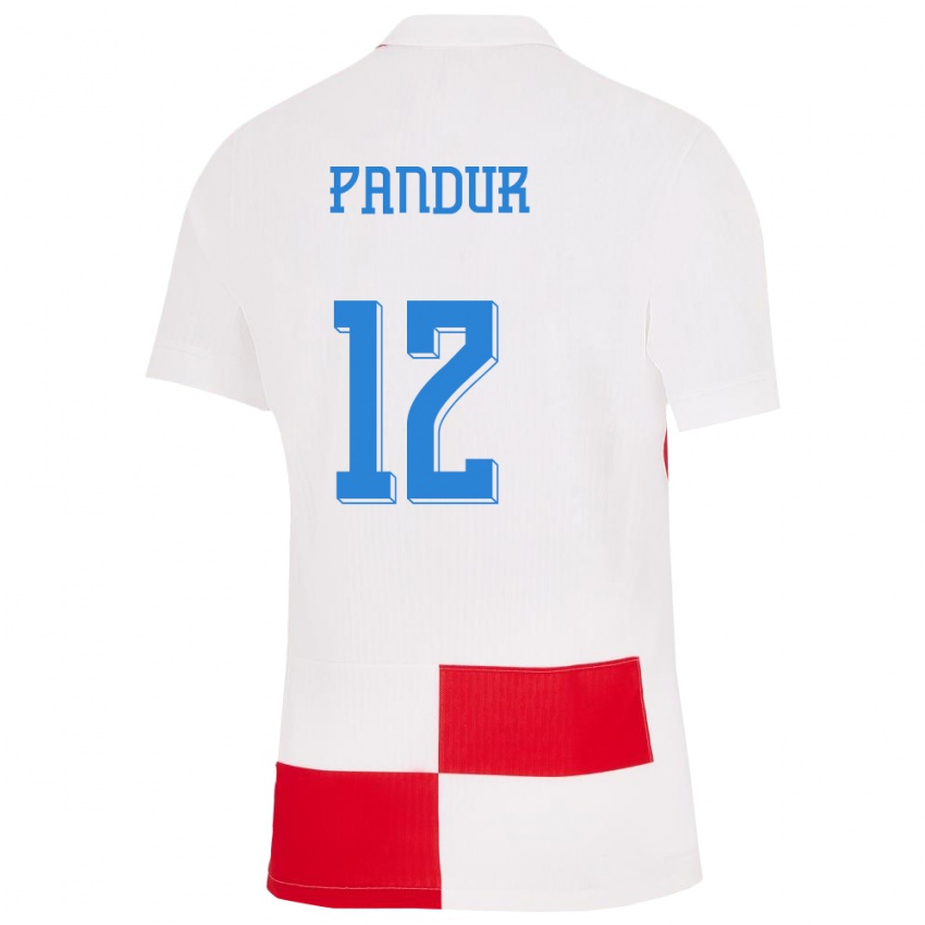 Niño Camiseta Croacia Ivor Pandur #12 Blanco Rojo 1ª Equipación 24-26 La Camisa Perú