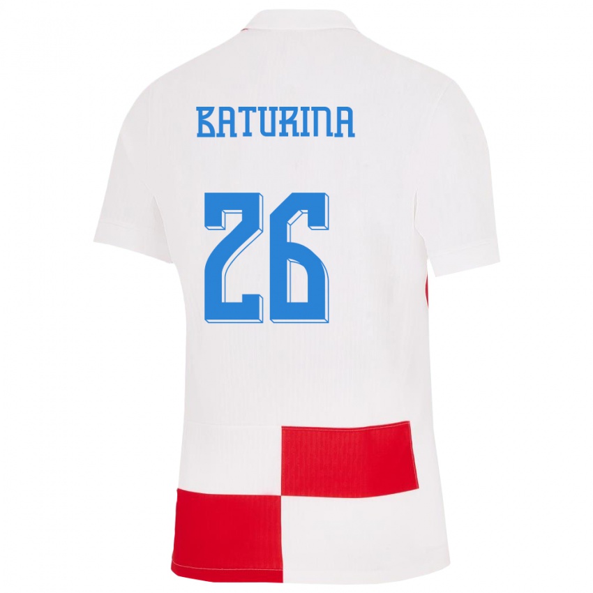 Niño Camiseta Croacia Martin Baturina #26 Blanco Rojo 1ª Equipación 24-26 La Camisa Perú