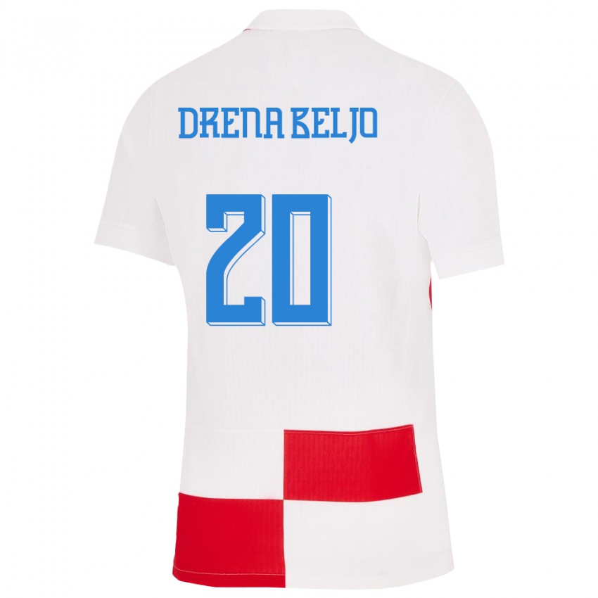 Niño Camiseta Croacia Dion Drena Beljo #20 Blanco Rojo 1ª Equipación 24-26 La Camisa Perú