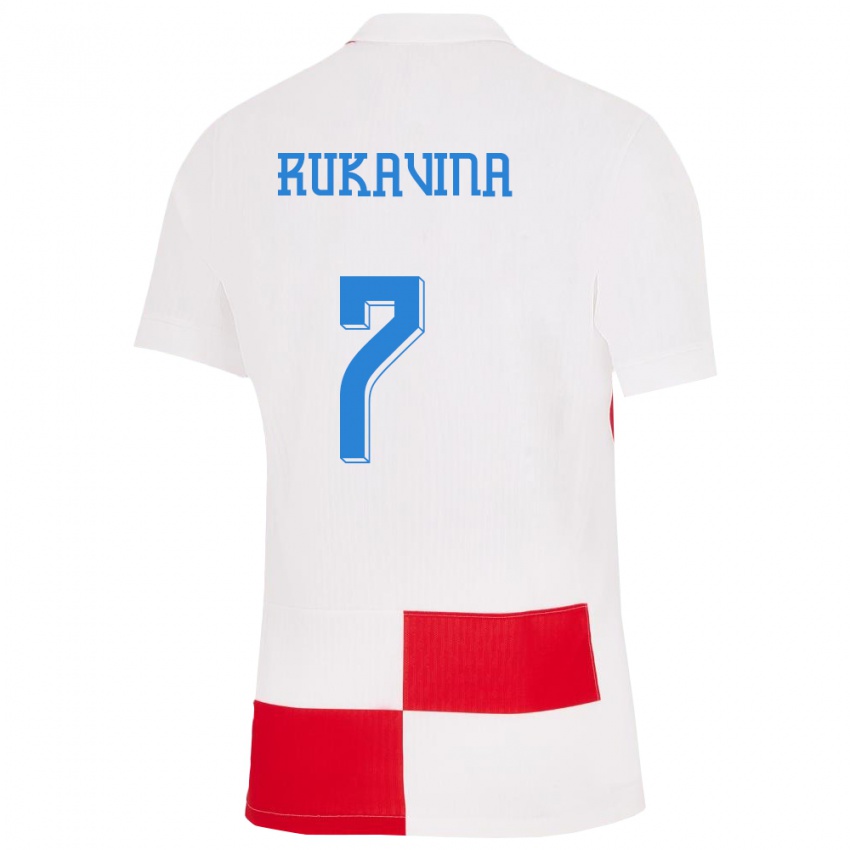 Niño Camiseta Croacia Gabriel Rukavina #7 Blanco Rojo 1ª Equipación 24-26 La Camisa Perú