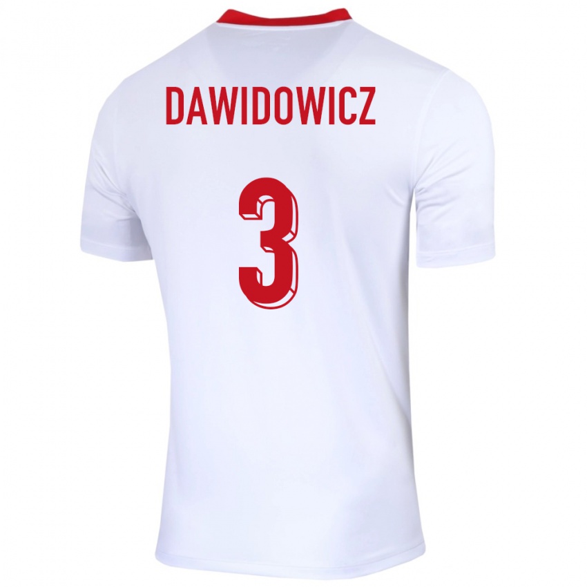 Niño Camiseta Polonia Pawel Dawidowicz #3 Blanco 1ª Equipación 24-26 La Camisa Perú