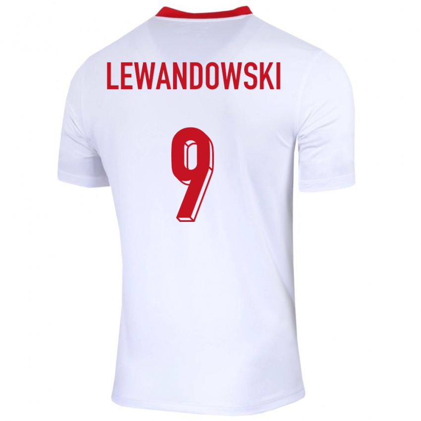 Niño Camiseta Polonia Robert Lewandowski #9 Blanco 1ª Equipación 24-26 La Camisa Perú