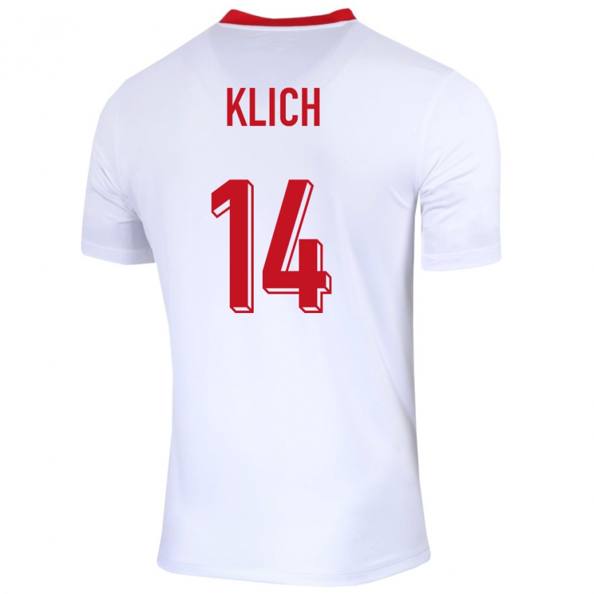 Niño Camiseta Polonia Mateusz Klich #14 Blanco 1ª Equipación 24-26 La Camisa Perú