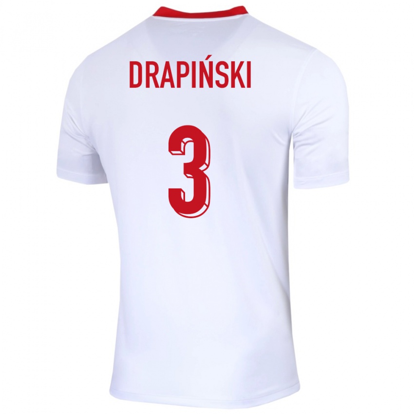 Niño Camiseta Polonia Igor Drapinski #3 Blanco 1ª Equipación 24-26 La Camisa Perú