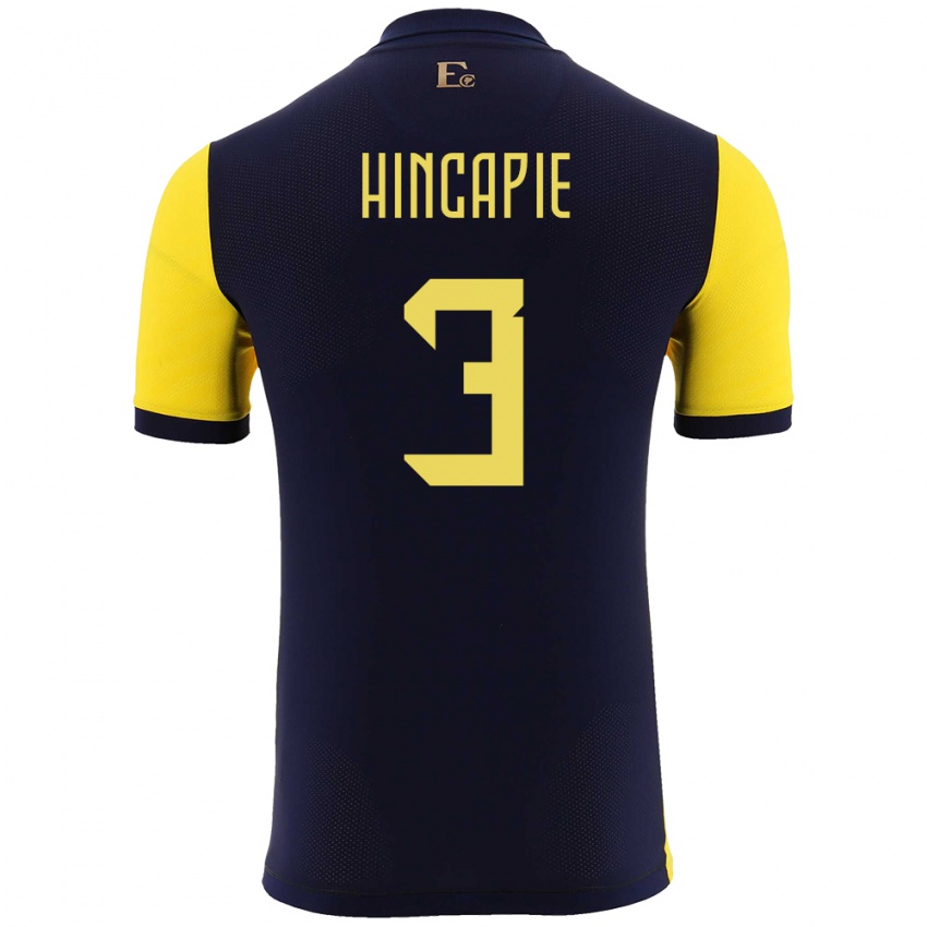 Niño Camiseta Ecuador Piero Hincapie #3 Amarillo 1ª Equipación 24-26 La Camisa Perú