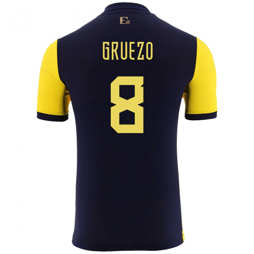 Niño Camiseta Ecuador Carlos Gruezo #8 Amarillo 1ª Equipación 24-26 La Camisa Perú