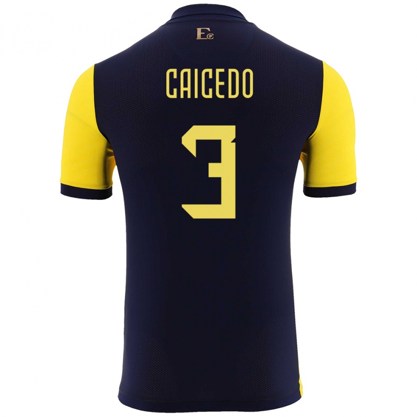 Niño Camiseta Ecuador Jessy Caicedo #3 Amarillo 1ª Equipación 24-26 La Camisa Perú
