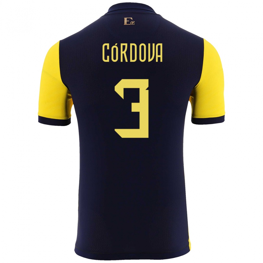 Niño Camiseta Ecuador Luis Cordova #3 Amarillo 1ª Equipación 24-26 La Camisa Perú