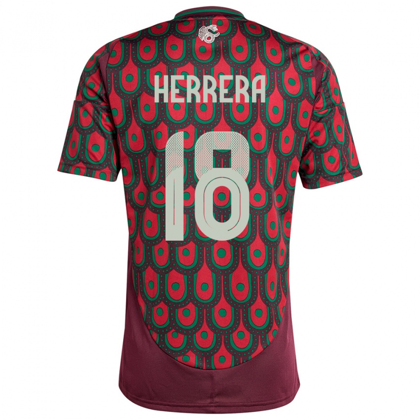 Niño Camiseta México Ozziel Herrera #18 Granate 1ª Equipación 24-26 La Camisa Perú