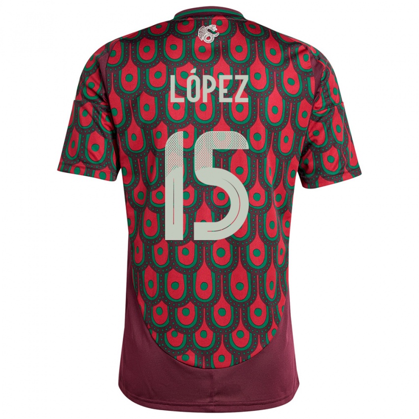 Niño Camiseta México Everardo Lopez #15 Granate 1ª Equipación 24-26 La Camisa Perú