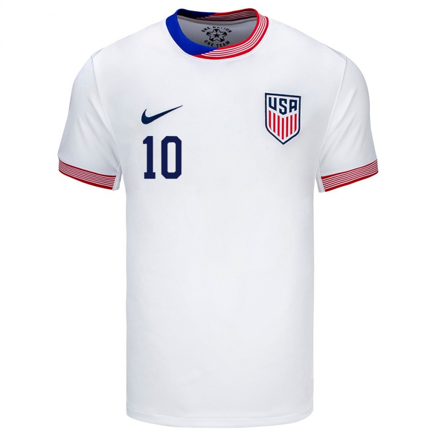 Niño Camiseta Estados Unidos Christian Pulisic #10 Blanco 1ª Equipación 24-26 La Camisa Perú