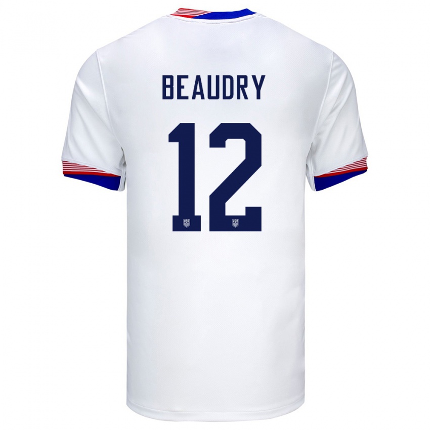Niño Camiseta Estados Unidos Adam Beaudry #12 Blanco 1ª Equipación 24-26 La Camisa Perú