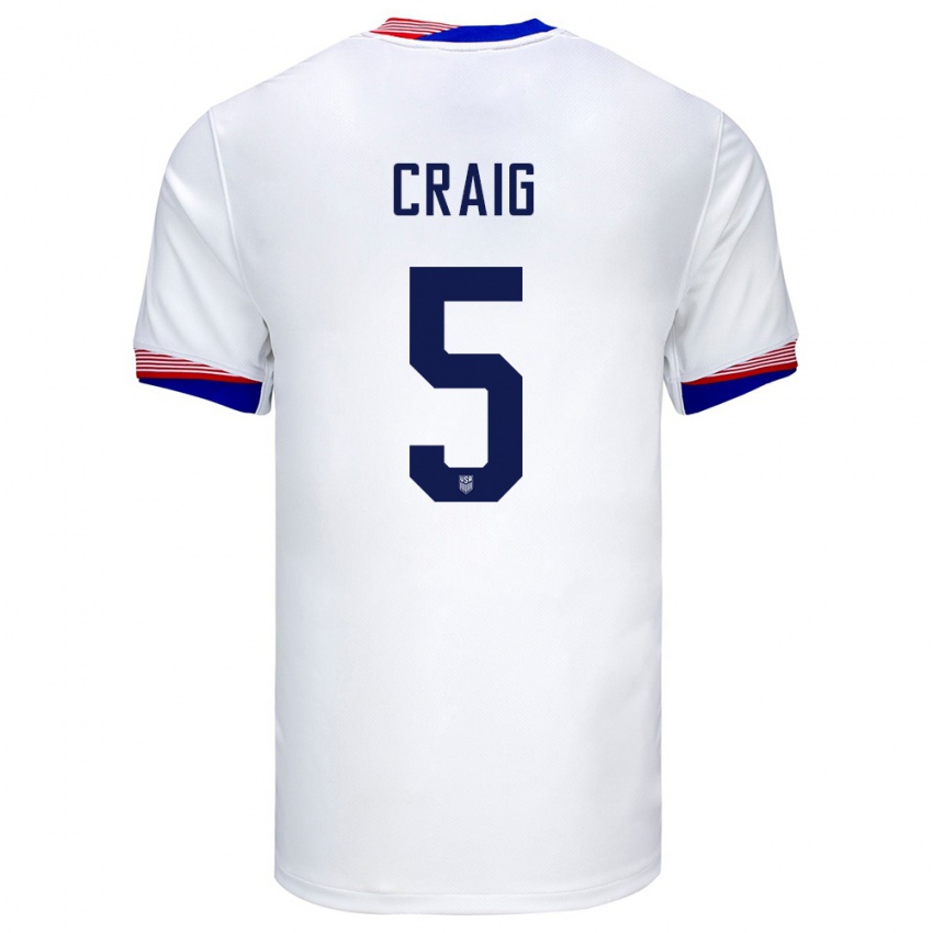 Niño Camiseta Estados Unidos Brandan Craig #5 Blanco 1ª Equipación 24-26 La Camisa Perú