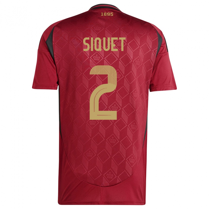 Niño Camiseta Bélgica Hugo Siquet #2 Borgoña 1ª Equipación 24-26 La Camisa Perú