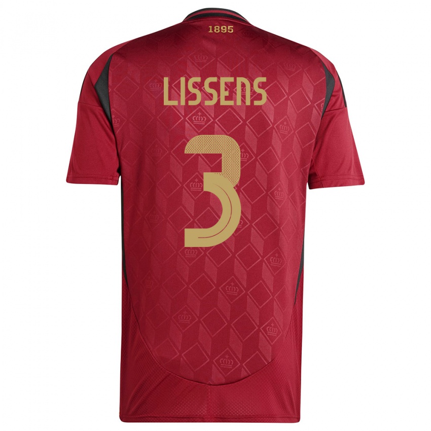 Niño Camiseta Bélgica Lucas Lissens #3 Borgoña 1ª Equipación 24-26 La Camisa Perú