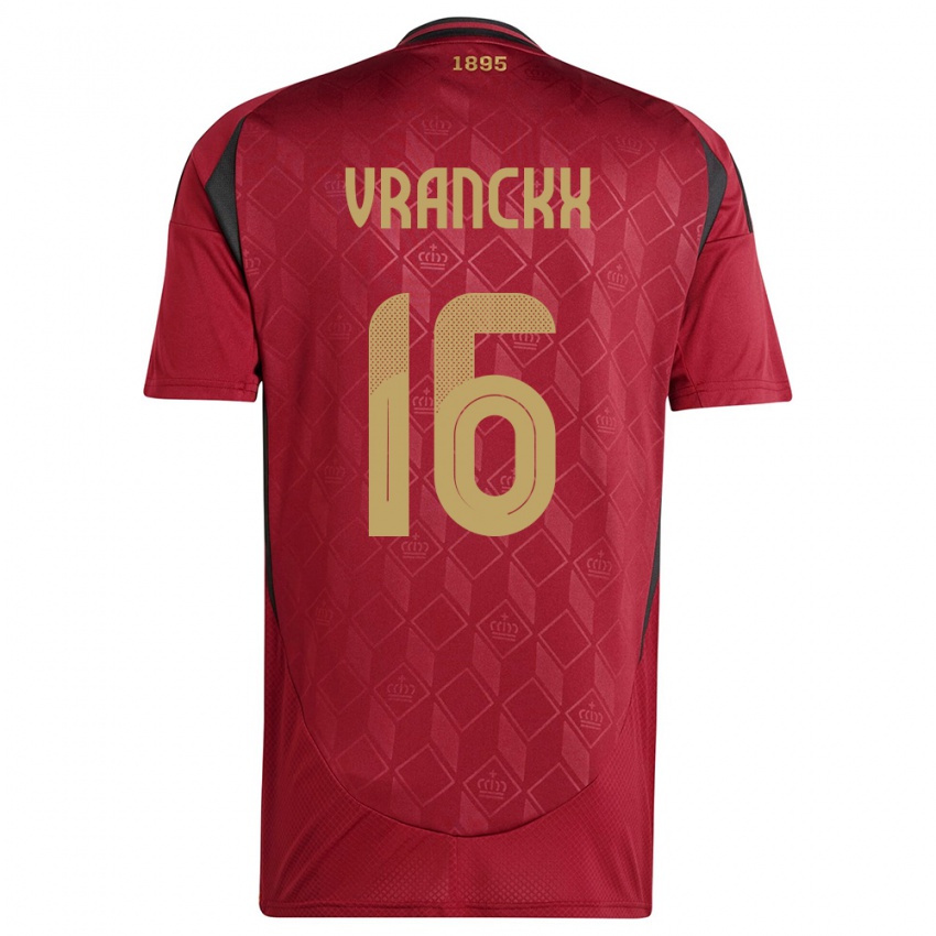 Niño Camiseta Bélgica Aster Vranckx #16 Borgoña 1ª Equipación 24-26 La Camisa Perú