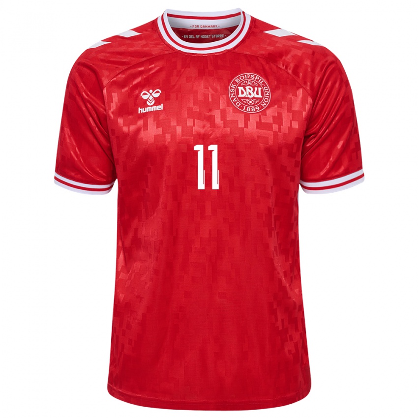 Niño Camiseta Dinamarca Jeppe Kjær #11 Rojo 1ª Equipación 24-26 La Camisa Perú