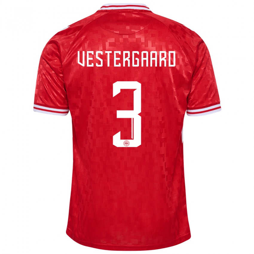 Niño Camiseta Dinamarca Jannik Vestergaard #3 Rojo 1ª Equipación 24-26 La Camisa Perú