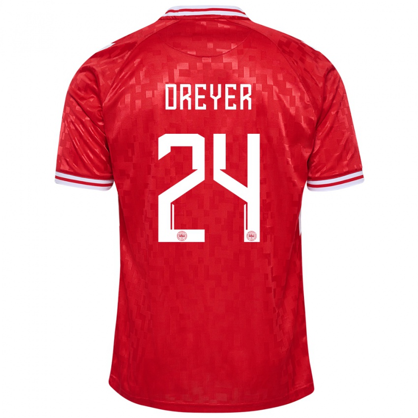 Niño Camiseta Dinamarca Anders Dreyer #24 Rojo 1ª Equipación 24-26 La Camisa Perú