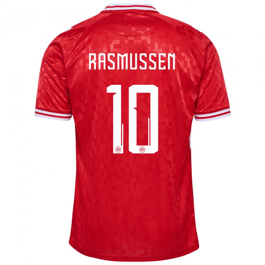 Niño Camiseta Dinamarca Christian Rasmussen #10 Rojo 1ª Equipación 24-26 La Camisa Perú