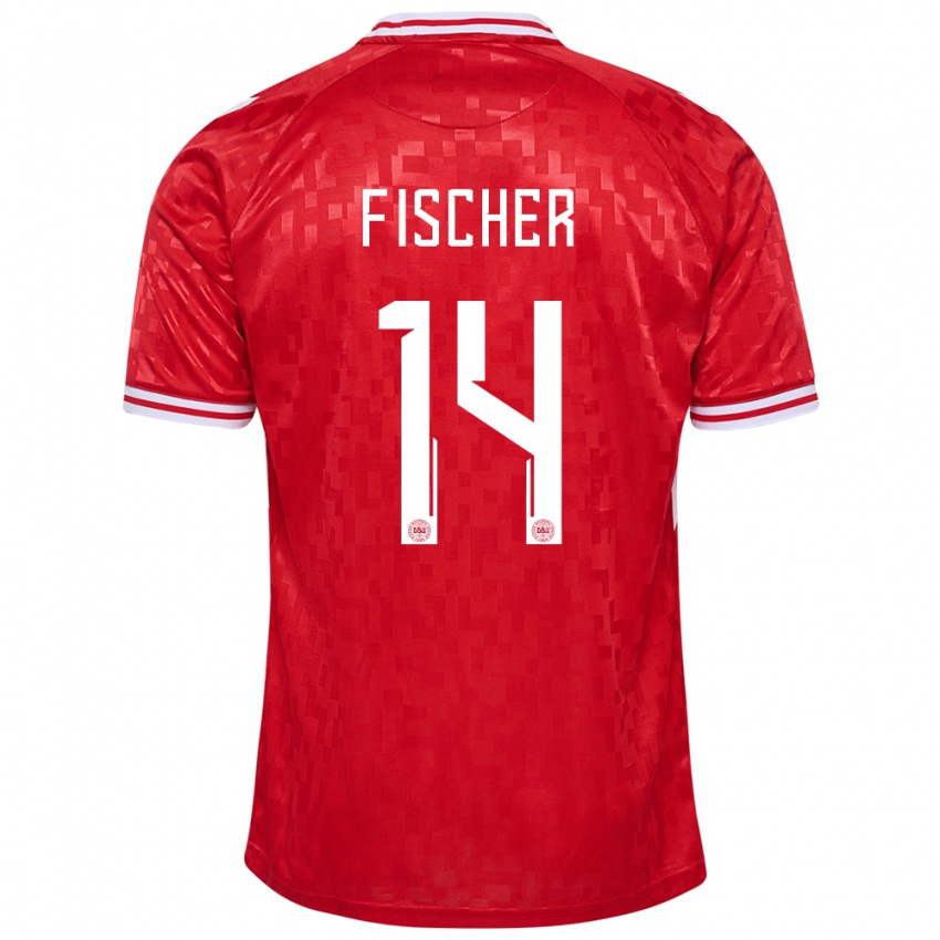 Niño Camiseta Dinamarca Mikkel Fischer #14 Rojo 1ª Equipación 24-26 La Camisa Perú