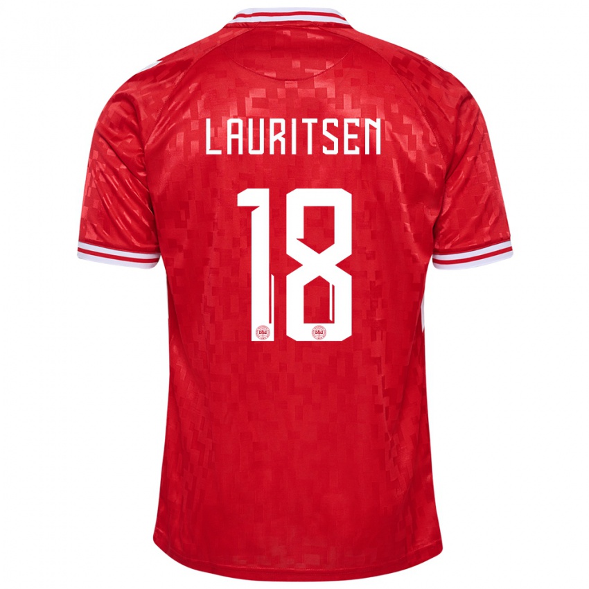 Niño Camiseta Dinamarca Tobias Lauritsen #18 Rojo 1ª Equipación 24-26 La Camisa Perú