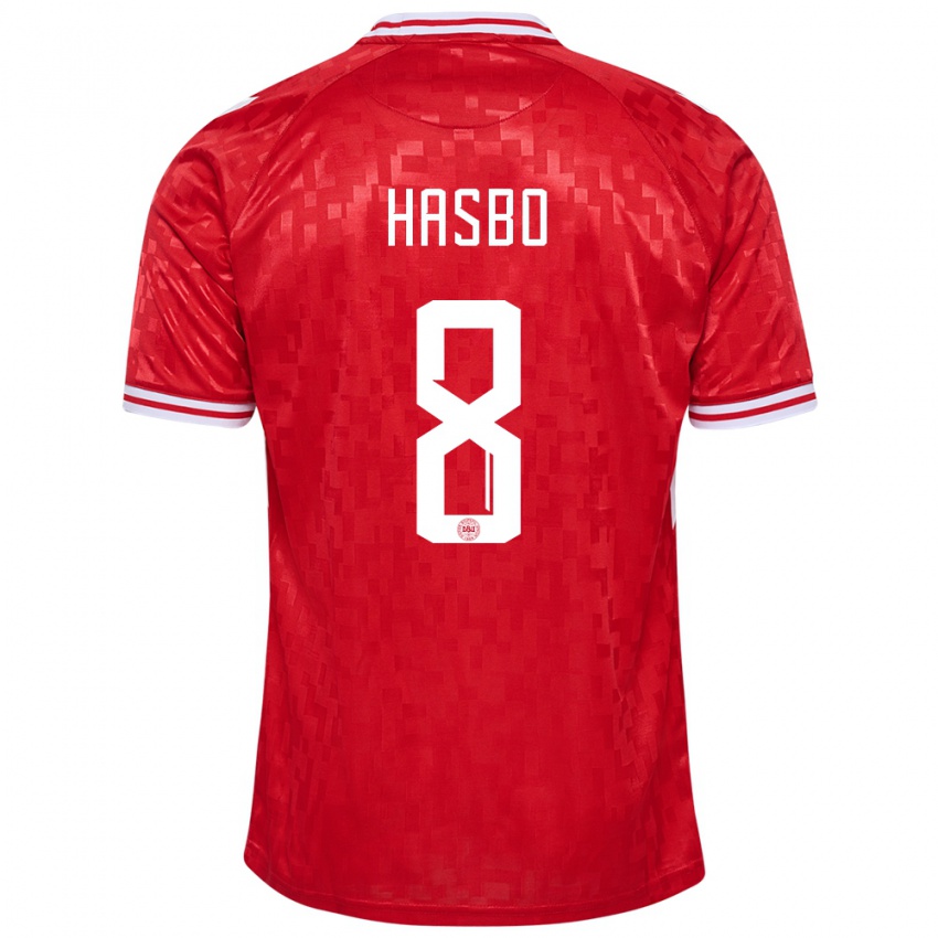Niño Camiseta Dinamarca Josefine Hasbo #8 Rojo 1ª Equipación 24-26 La Camisa Perú