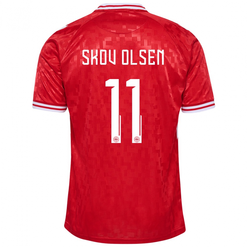 Niño Camiseta Dinamarca Andreas Skov Olsen #11 Rojo 1ª Equipación 24-26 La Camisa Perú