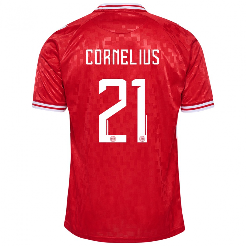 Niño Camiseta Dinamarca Andreas Cornelius #21 Rojo 1ª Equipación 24-26 La Camisa Perú