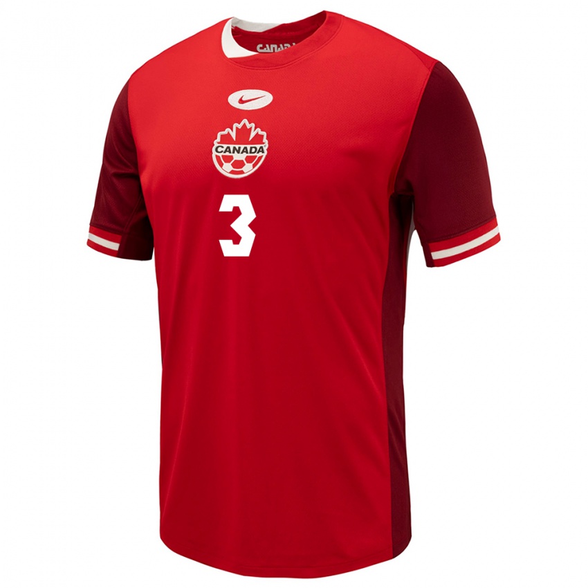 Niño Camiseta Canadá Samuel Adekugbe #3 Rojo 1ª Equipación 24-26 La Camisa Perú