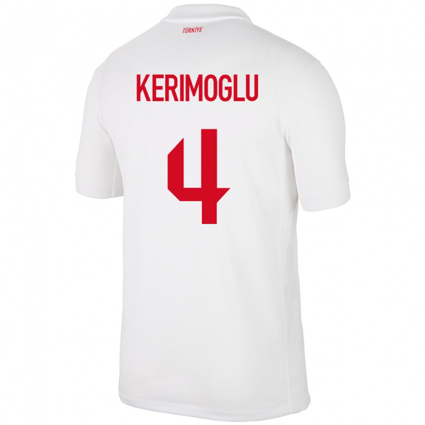 Niño Camiseta Turquía Zeynap Kerimoğlu #4 Blanco 1ª Equipación 24-26 La Camisa Perú