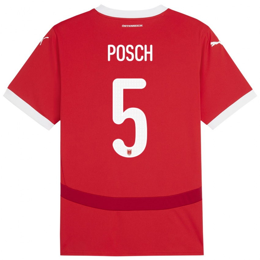 Niño Camiseta Austria Stefan Posch #5 Rojo 1ª Equipación 24-26 La Camisa Perú