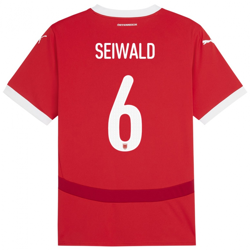 Niño Camiseta Austria Nicolas Seiwald #6 Rojo 1ª Equipación 24-26 La Camisa Perú