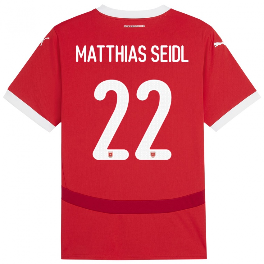 Niño Camiseta Austria Matthias Seidl #22 Rojo 1ª Equipación 24-26 La Camisa Perú