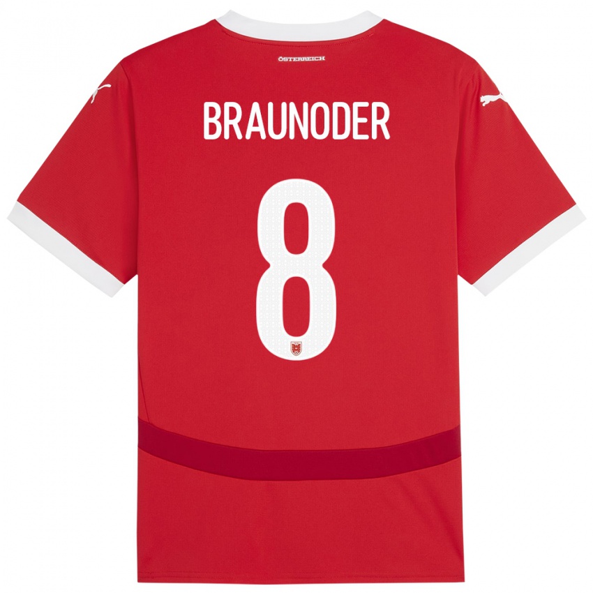 Niño Camiseta Austria Matthias Braunöder #8 Rojo 1ª Equipación 24-26 La Camisa Perú