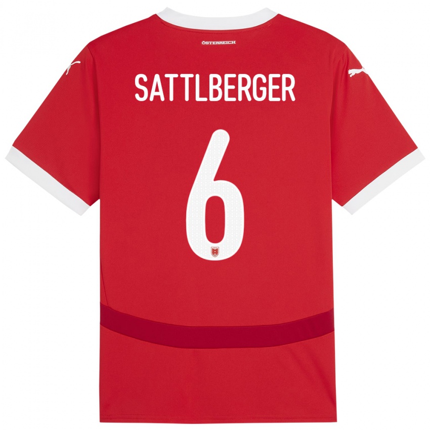 Niño Camiseta Austria Nikolas Sattlberger #6 Rojo 1ª Equipación 24-26 La Camisa Perú