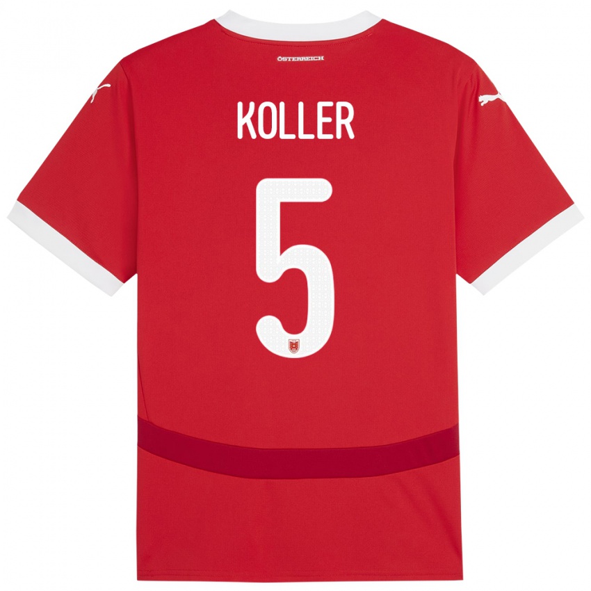 Niño Camiseta Austria Paul Koller #5 Rojo 1ª Equipación 24-26 La Camisa Perú