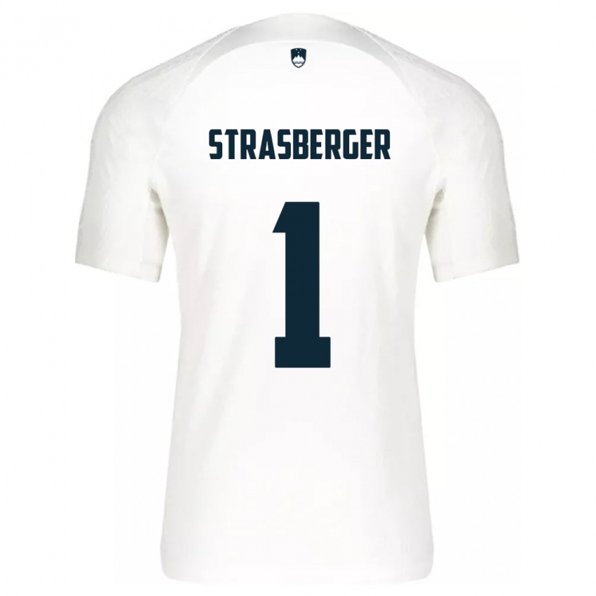 Niño Camiseta Eslovenia Tim Strasberger #1 Blanco 1ª Equipación 24-26 La Camisa Perú