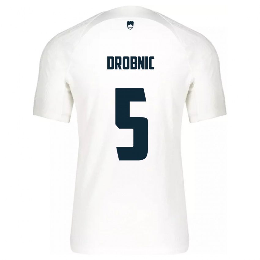 Niño Camiseta Eslovenia Dominik Drobnic #5 Blanco 1ª Equipación 24-26 La Camisa Perú