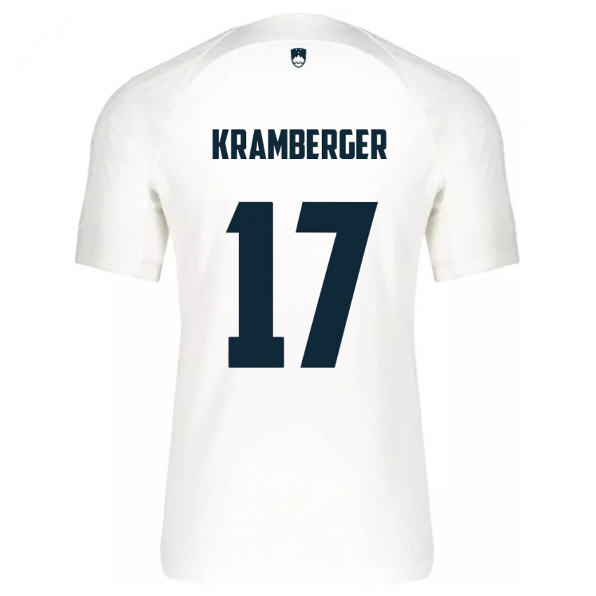 Niño Camiseta Eslovenia Enej Kramberger #17 Blanco 1ª Equipación 24-26 La Camisa Perú