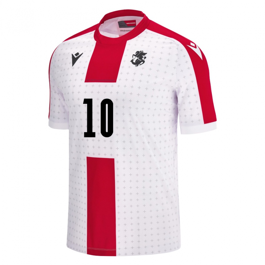 Niño Camiseta Georgia Nikoloz Kvelashvili #10 Blanco 1ª Equipación 24-26 La Camisa Perú