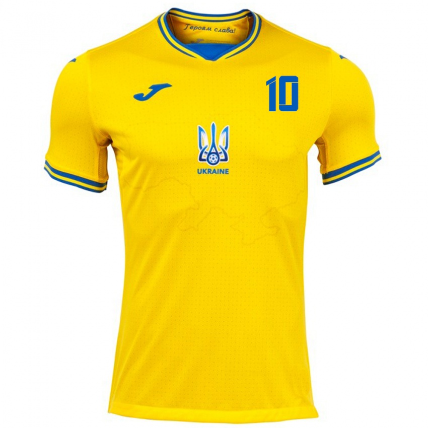 Niño Camiseta Ucrania Yegor Yarmolyuk #10 Amarillo 1ª Equipación 24-26 La Camisa Perú